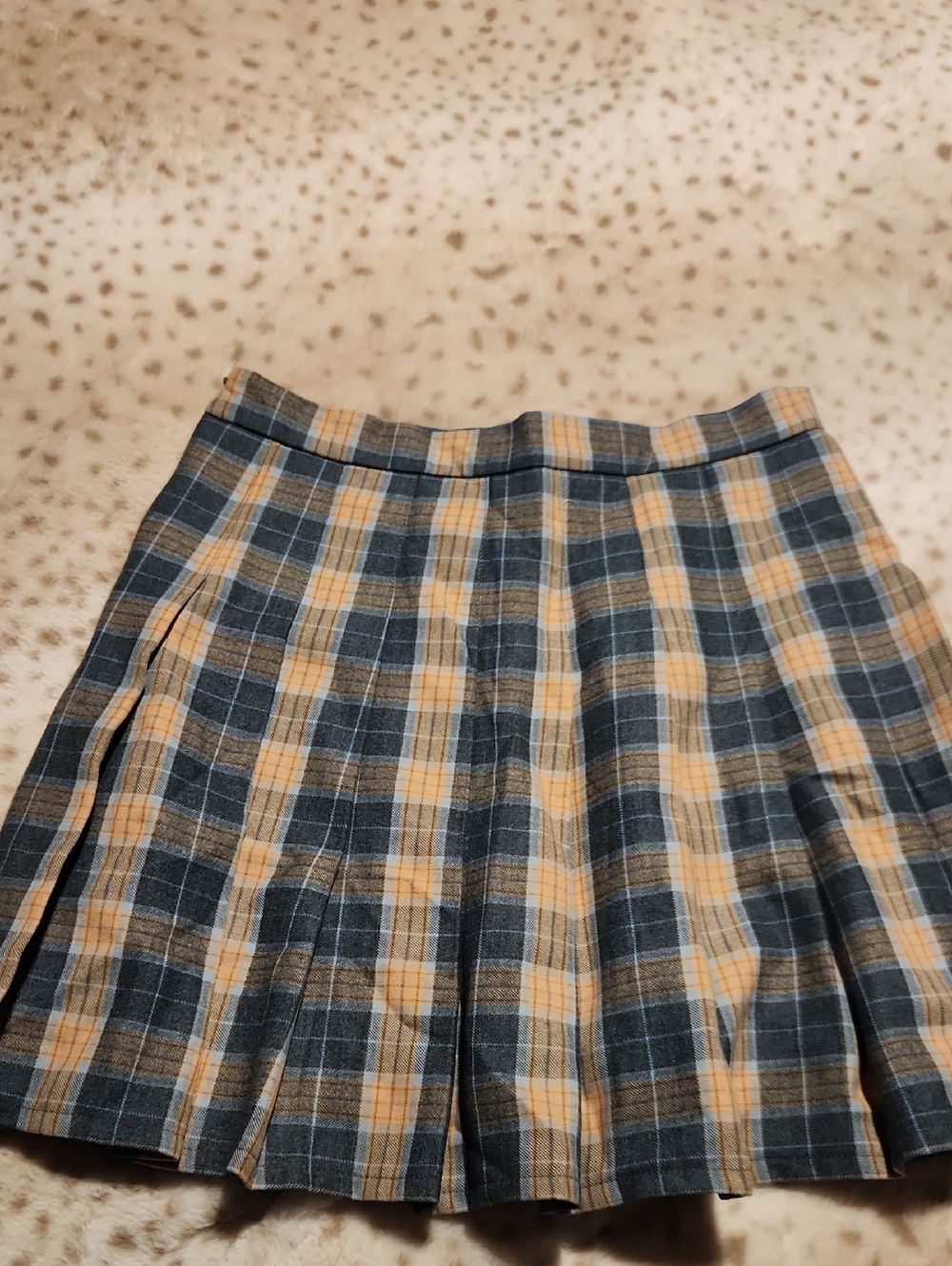 Plaid Pleated Mini Skort in Blue and Yellow
